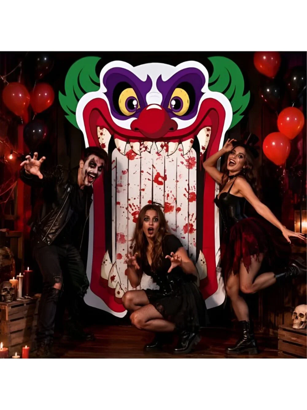 Halloween Clown Door Decorations Giant Scary Mouth Haunted House Backdrop